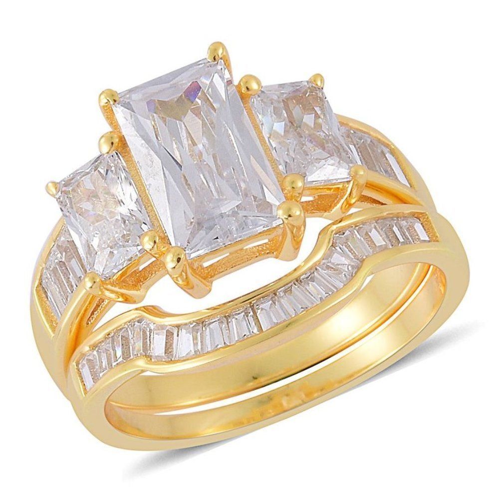 Simulated White Diamond 14 YG Over Sterling Silver